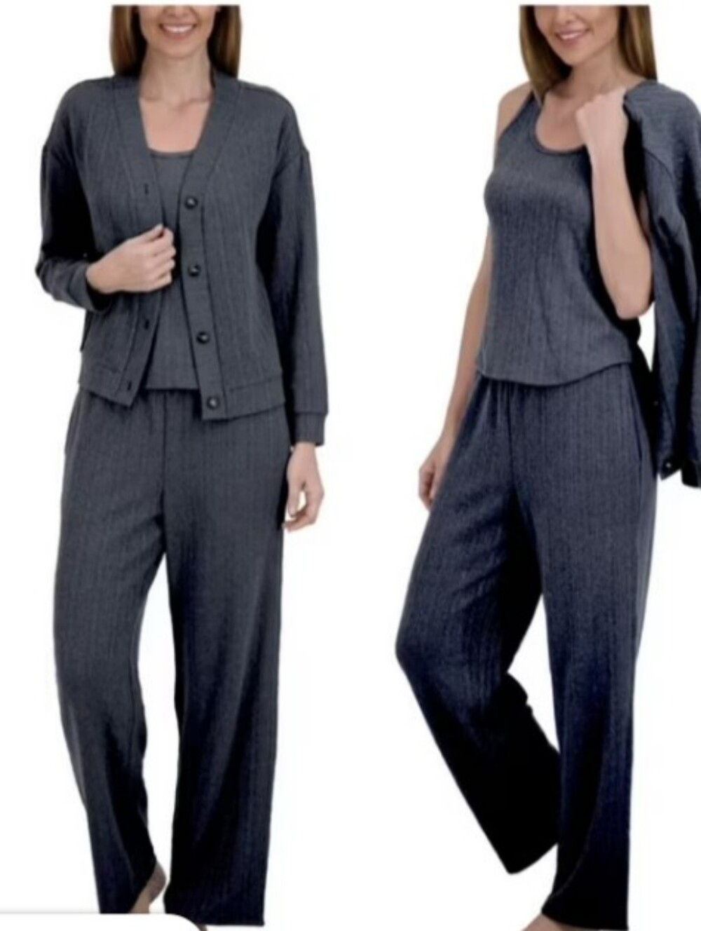 Live 2 Lounge 3-piece Textured Lounge Pajama Set Size XL NWT Navy